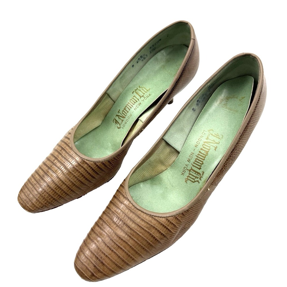 Tan Lizard Skin Pumps Size 8 AA by J Norman Ltd. Vintage 1950's 2 1/2" Heel - Picture 15 of 16